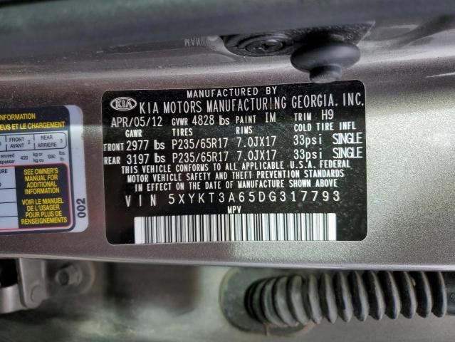 Photo 10 from auction – 2013 KIA SORENTO with VIN 5XYKT3A65DG317793