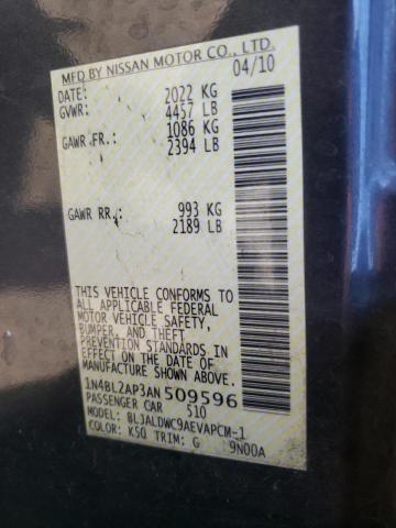 Photo 10 from auction – 2010 NISSAN ALTIMA SR with VIN 1N4BL2AP3AN509596