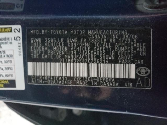 Photo 10 from auction – 2007 TOYOTA COROLLA CE with VIN 2T1BR32E87C726214