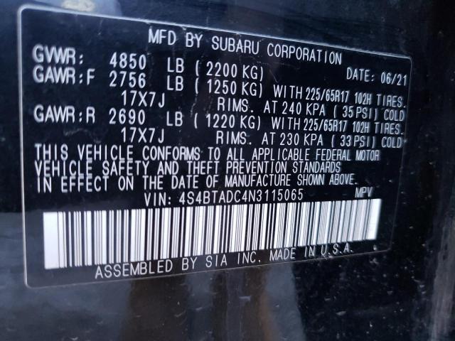 Photo 10 from auction – 2022 SUBARU OUTBACK PR with VIN 4S4BTADC4N3115065