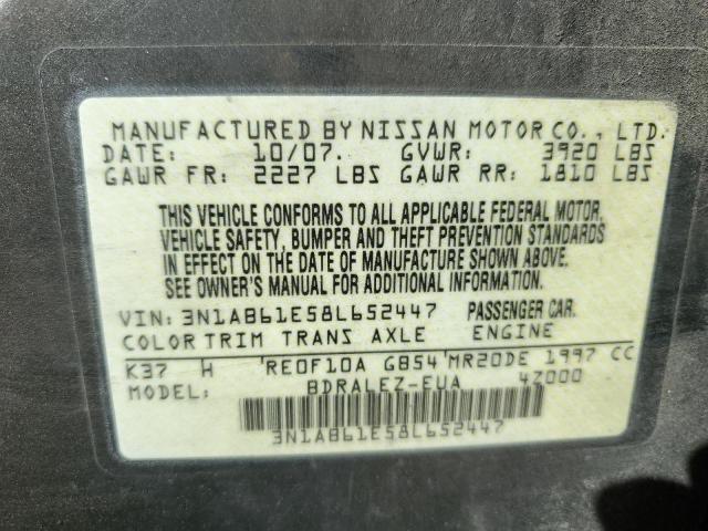 Photo 10 from auction – 2008 NISSAN SENTRA 2.0 with VIN 3N1AB61E58L652447