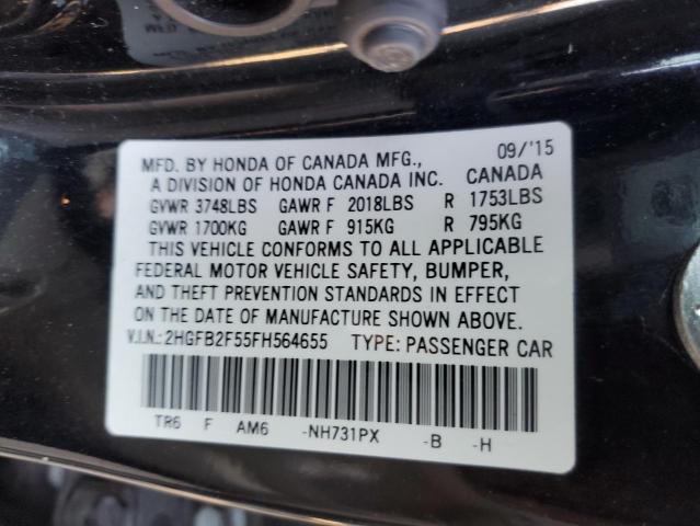 Photo 10 from auction – 2015 HONDA CIVIC LX with VIN 2HGFB2F55FH564655