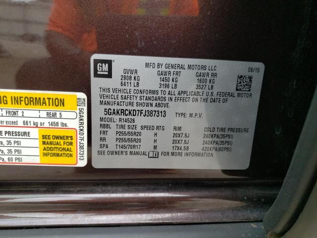 Photo 10 from auction – 2015 BUICK ENCLAVE with VIN 5GAKRCKD7FJ387313