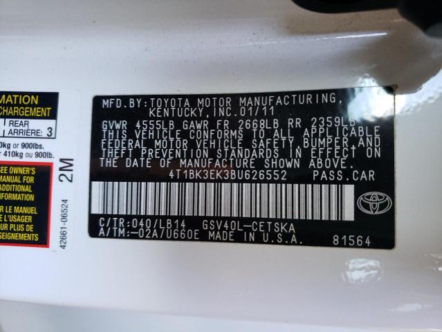 Photo 10 from auction – 2011 TOYOTA CAMRY SE with VIN 4T1BK3EK3BU626552