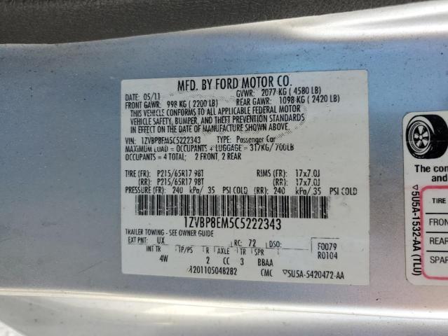 Photo 10 from auction – 2012 FORD MUSTANG with VIN 1ZVBP8EM5C5222343