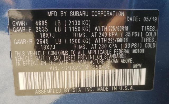 Photo 10 from auction – 2019 SUBARU OUTBACK 2. with VIN 4S4BSANC5K3358493