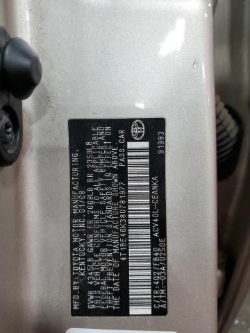 Photo 10 from auction – 2008 TOYOTA CAMRY CE with VIN 4T1BE46K38U781977