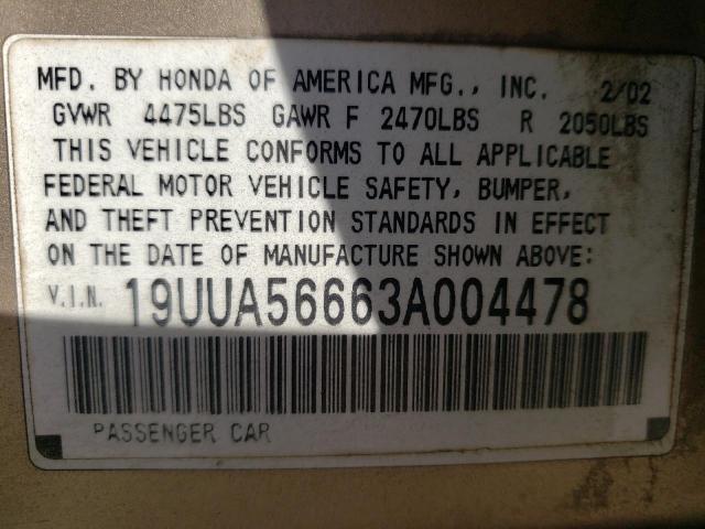 Photo 10 from auction – 2003 ACURA 3.2TL with VIN 19UUA56663A004478