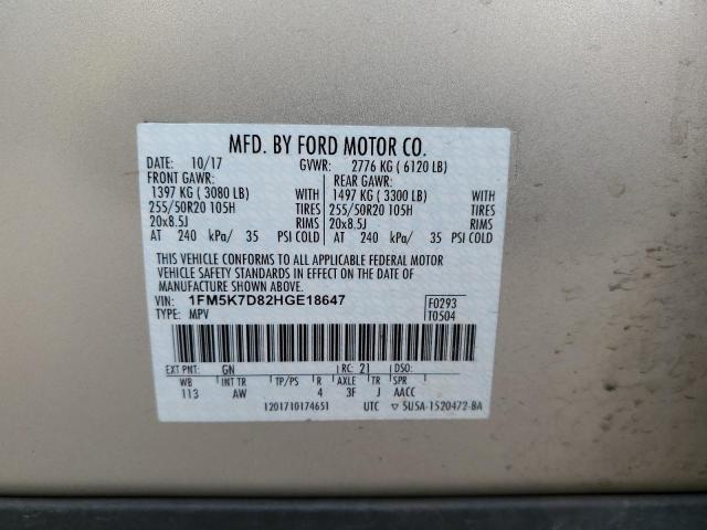 Photo 10 from auction – 2017 FORD EXPLORER with VIN 1FM5K7D82HGE18647