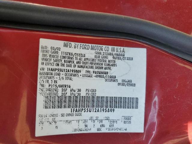 Photo 10 from auction – 2002 FORD TAURUS SES with VIN 1FAHP55U12A195889