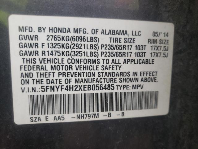 Photo 10 from auction – 2014 HONDA PILOT LX with VIN 5FNYF4H2XEB056485