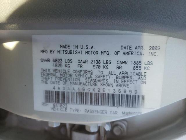Photo 10 from auction – 2002 MITSUBISHI GALANT ES with VIN 4A3AA46GX2E136099