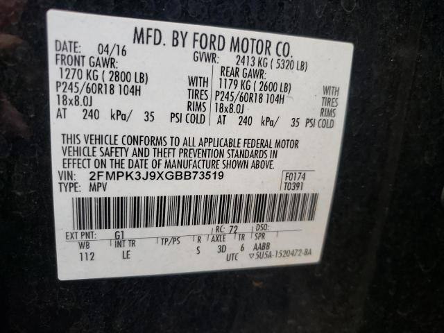 Photo 10 from auction – 2016 FORD EDGE SEL with VIN 2FMPK3J9XGBB73519