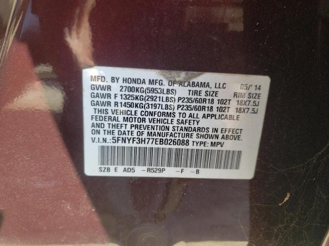 Photo 10 from auction – 2014 HONDA PILOT EXLN with VIN 5FNYF3H77EB026088