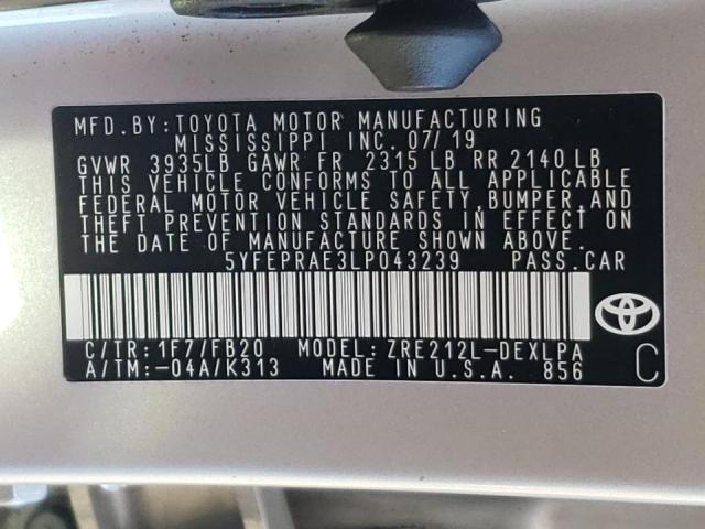 Photo 10 from auction – 2020 TOYOTA COROLLA LE with VIN 5YFEPRAE3LP043239