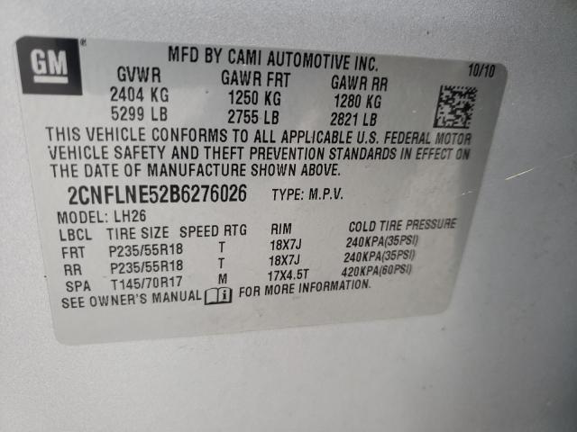 Photo 10 from auction – 2011 CHEVROLET EQUINOX LT with VIN 2CNFLNE52B6276026