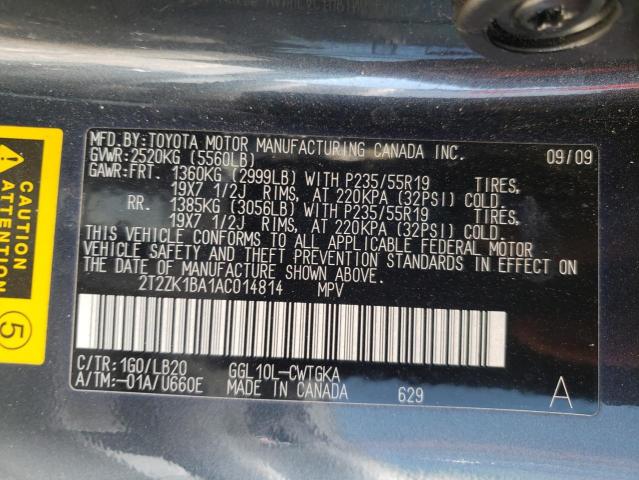 Photo 10 from auction – 2010 LEXUS RX 350 with VIN 2T2ZK1BA1AC014814