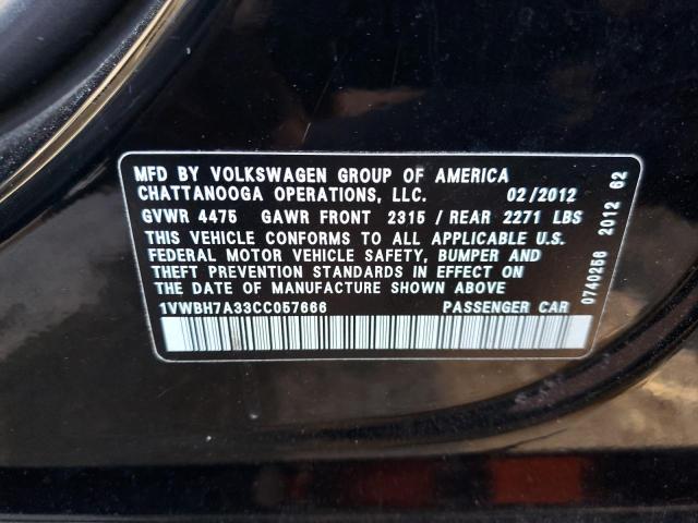 Photo 10 from auction – 2012 VOLKSWAGEN PASSAT SE with VIN 1VWBH7A33CC057666