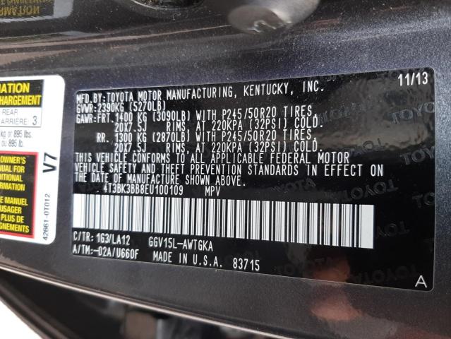 Photo 10 from auction – 2014 TOYOTA VENZA LE with VIN 4T3BK3BB8EU100109