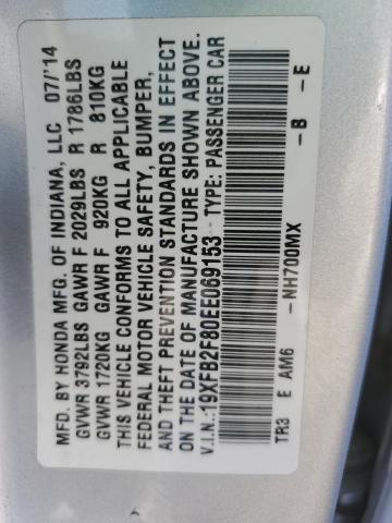 Photo 10 from auction – 2014 HONDA CIVIC EX with VIN 19XFB2F80EE069153