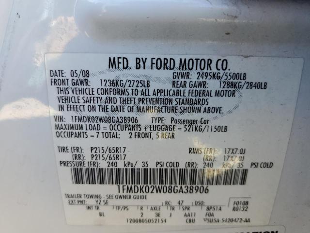 Photo 10 from auction – 2008 FORD TAURUS X S with VIN 1FMDK02W08GA38906
