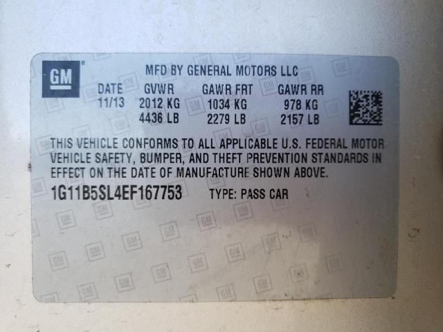 Photo 10 from auction – 2014 CHEVROLET MALIBU with VIN 1G11B5SL4EF167753