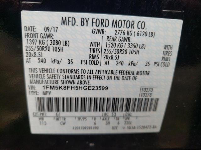 Photo 10 from auction – 2017 FORD EXPLORER L with VIN 1FM5K8FH5HGE23599