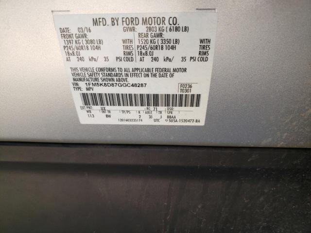 Photo 10 from auction – 2016 FORD EXPLORER X with VIN 1FM5K8D87GGC48287