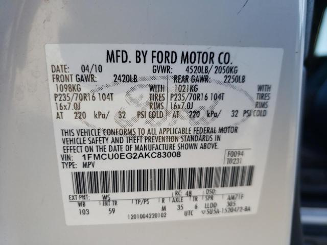 Photo 10 from auction – 2010 FORD ESCAPE LIM with VIN 1FMCU0EG2AKC83008