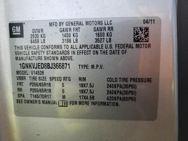 Photo 10 from auction – 2011 CHEVROLET TRAVERSE L with VIN 1GNKVJED8BJ366871
