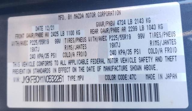 Photo 10 from auction – 2022 MAZDA CX-5 PREFE with VIN JM3KFBCM1N0532261