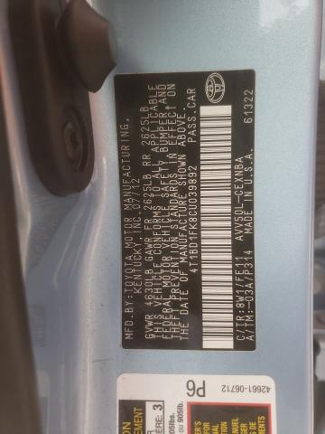 Photo 10 from auction – 2012 TOYOTA CAMRY HYBR with VIN 4T1BD1FK8CU039892