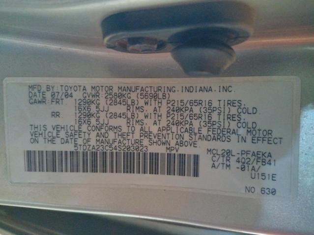 Photo 10 from auction – 2004 TOYOTA SIENNA CE with VIN 5TDZA23C54S203023