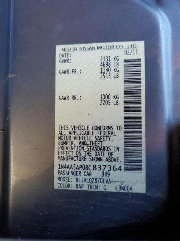Photo 10 from auction – 2011 NISSAN MAXIMA S with VIN 1N4AA5AP0BC837364