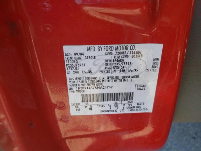 Photo 10 from auction – 2005 FORD F150 with VIN 1FTPX14575NA24747