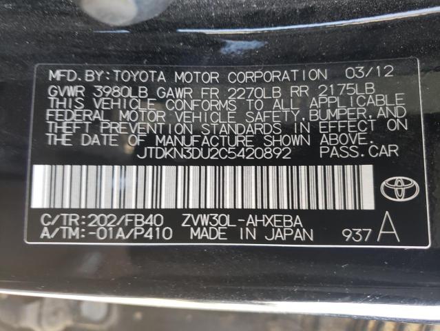 Photo 10 from auction – 2012 TOYOTA PRIUS with VIN JTDKN3DU2C5420892