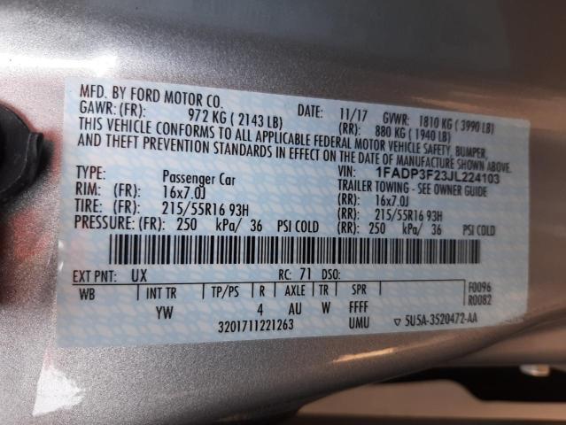 Photo 10 from auction – 2018 FORD FOCUS SE with VIN 1FADP3F23JL224103