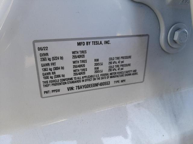 Photo 10 from auction – 2022 TESLA MODEL Y with VIN 7SAYGDEE8NF480553