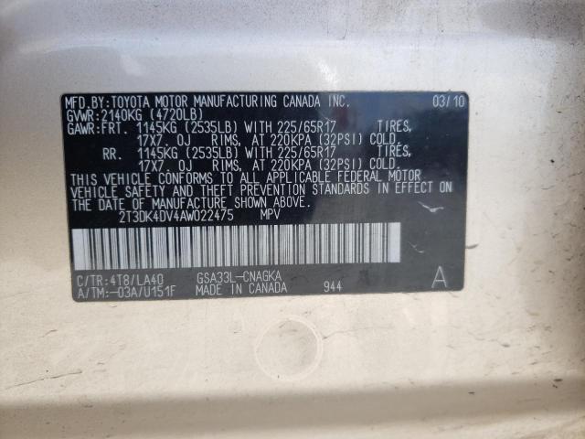 Photo 10 from auction – 2010 TOYOTA RAV4 LIMIT with VIN 2T3DK4DV4AW022475