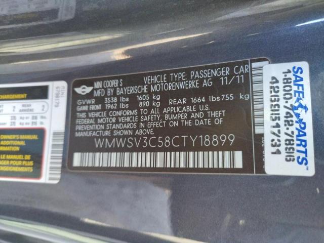Photo 10 from auction – 2012 MINI COOPER S with VIN WMWSV3C58CTY18899