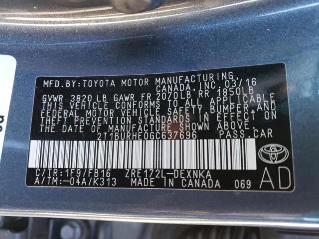 Photo 10 from auction – 2016 TOYOTA COROLLA L with VIN 2T1BURHE0GC637696