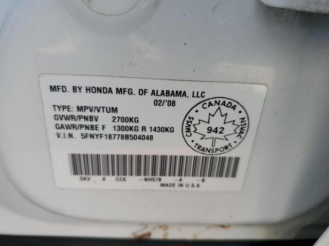 Foto 10 de la subasta – 2008 HONDA PILOT EXL con VIN 5FNYF18778B504048
