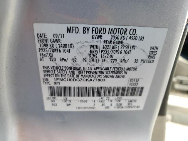 Photo 10 from auction – 2012 FORD ESCAPE XLT with VIN 1FMCU0DG7CKA77803