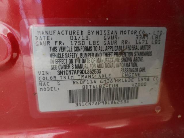 Photo 10 from auction – 2013 NISSAN VERSA S with VIN 3N1CN7AP9DL862535