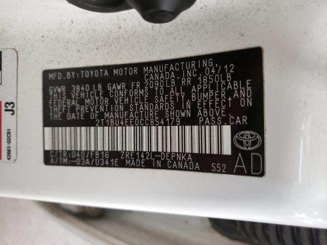 Photo 10 from auction – 2012 TOYOTA COROLLA BA with VIN 2T1BU4EE0CC854179