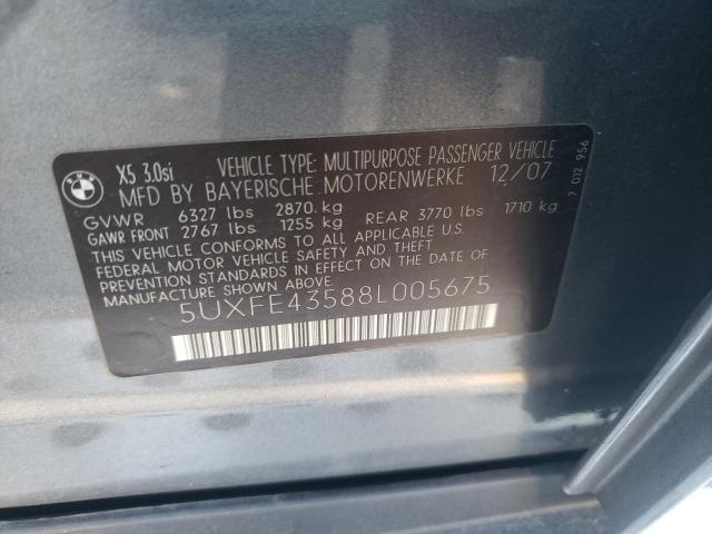 Photo 10 from auction – 2008 BMW X5 3.0I with VIN 5UXFE43588L005675