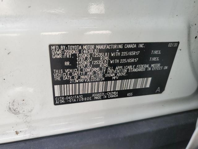 Photo 10 from auction – 2020 TOYOTA RAV4 XLE with VIN 2T3W1RFV3LC058734