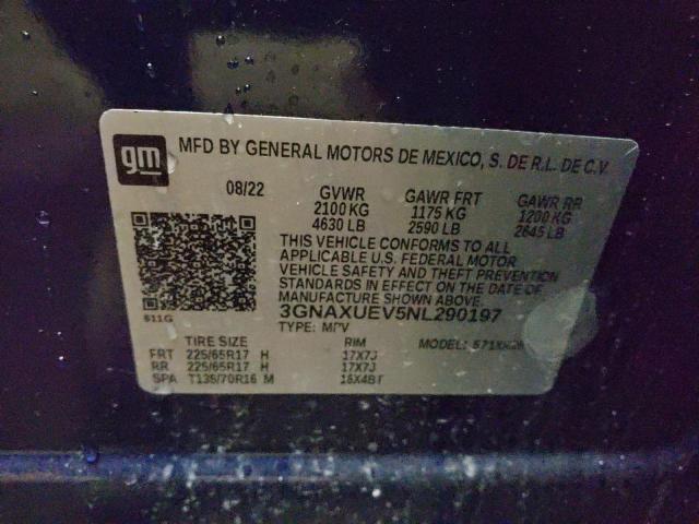 Photo 10 from auction – 2022 CHEVROLET EQUINOX LT with VIN 3GNAXUEV5NL290197