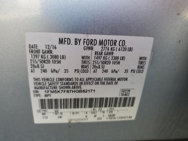 Photo 10 from auction – 2017 FORD EXPLORER L with VIN 1FM5K7F87HGB82171
