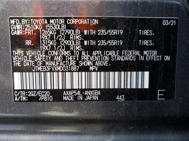 Photo 10 from auction – 2021 TOYOTA RAV4 PRIME with VIN JTMEB3FVXMD031887
